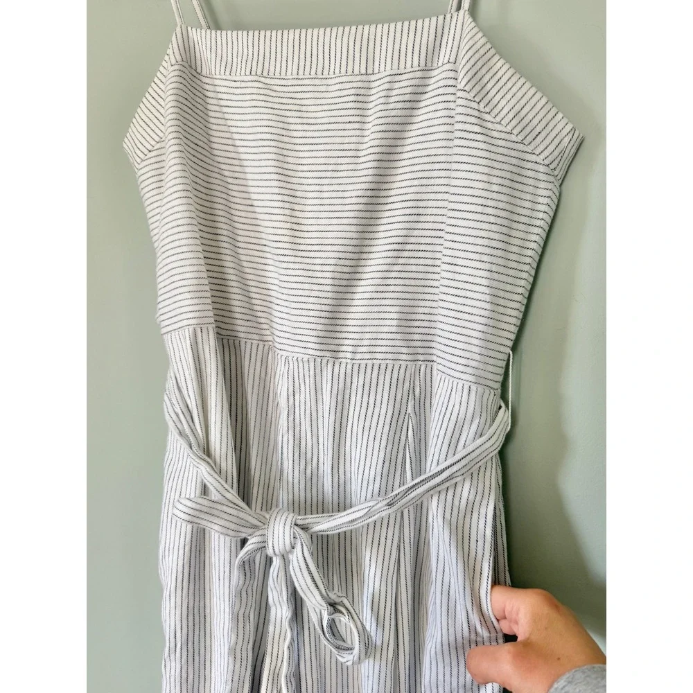 Banana Republic Cotton/Linen Wide Leg Cropped Jumpsuit White Navy Stripe Size 10